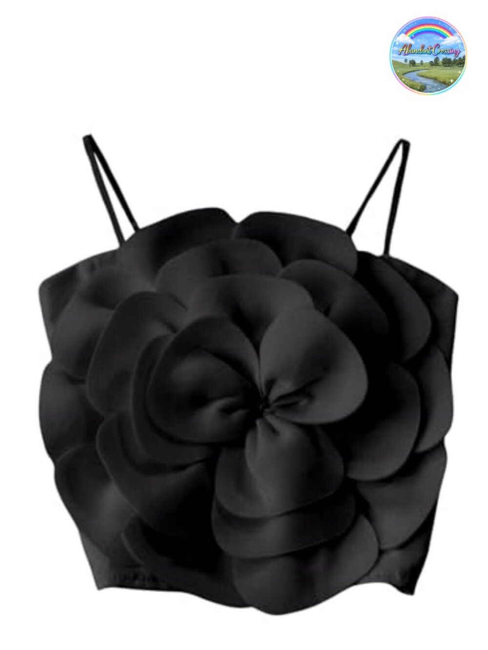 Women's Flower Applique Crop Tank Top Sleeveless Adjustable Straps Stretchy